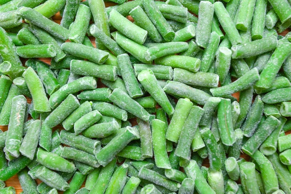 Frijoles Verdes Picados Congelados Disposición Plana Fondo Textura — Foto de Stock