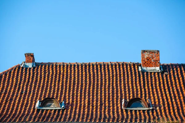 Old Red Tile Roof Chimney Pipe — Stock Photo, Image