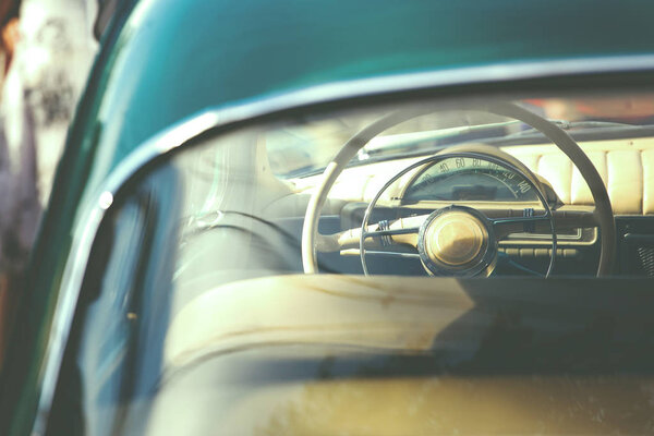 steering wheel and instrument panel retro auto, retro toned