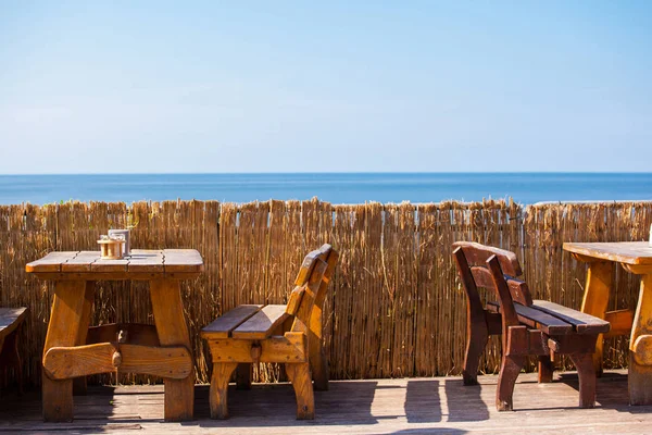 Wooden Restaurant Table Sea — Stock Photo, Image