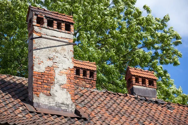 Old Chimney Brick Dilapidated House — Stock Photo, Image
