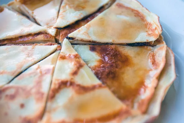 Homemade Pancakes Stuffed Maple Syrup Toned — Stock Photo, Image