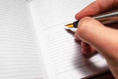 bir defter bir dolma kalem ile yazmak