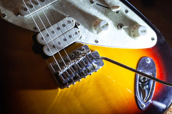 Close Van Een Lichaam Van Tabak Gekleurde Elektrische Gitaar — Stockfoto