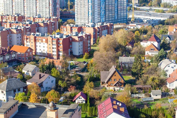 small, medium and large apartment buildings nearby, the difference in buildings