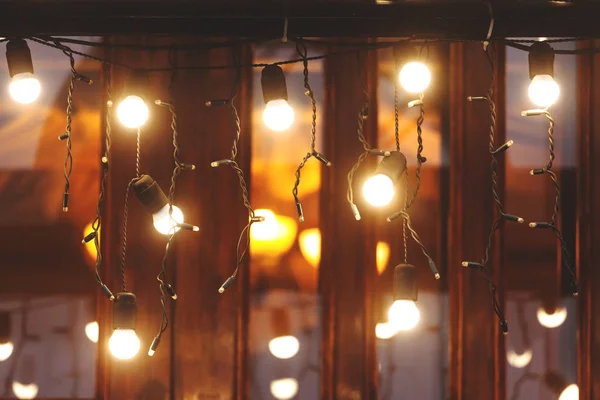 festive decoration of bright lights garlands