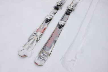 Twintip karda yalan ilginç kayak. Serbest stil kayak slopestyle