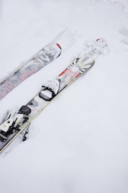 Twintip karda yalan ilginç kayak. Serbest stil kayak slopestyle