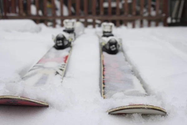 Narty Twintip Ciekawe Leżącego Śniegu Freestyle Slopestyle Narciarstwo — Zdjęcie stockowe