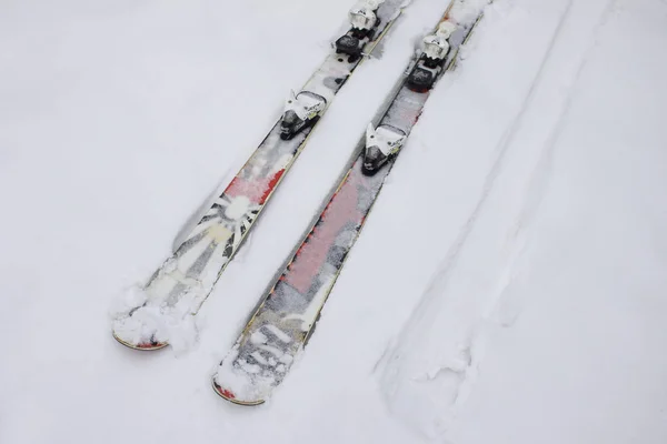 Narty Twintip Ciekawe Leżącego Śniegu Freestyle Slopestyle Narciarstwo — Zdjęcie stockowe