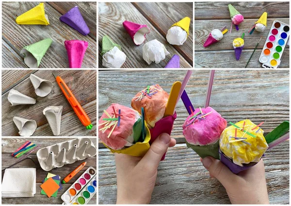 Step Step Kids Craft Ice Cream Out Egg Box — Stock Photo, Image