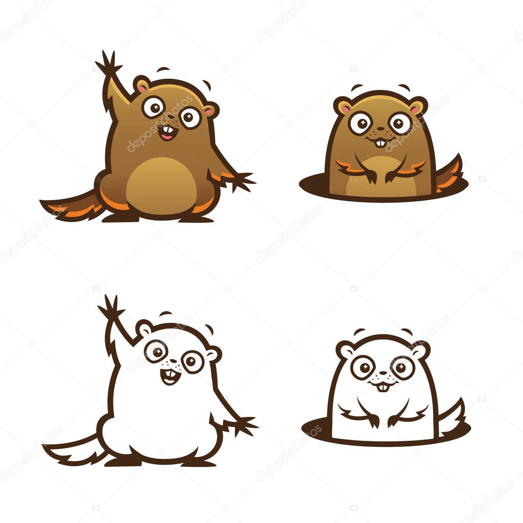 cartoon kawaii style cute groundhog vector illustration set