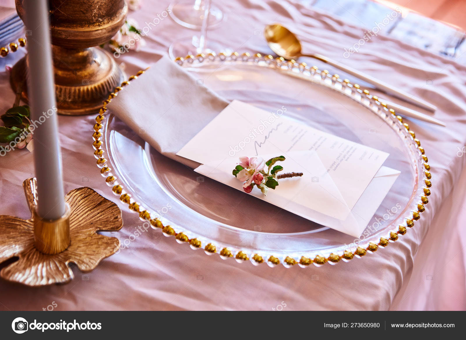 Vintage Wedding Decor Beautiful Event Venue Creative Decoration Pink And Gold Color Wedding Calligraphy Menu Stock Photo C Cenchild 273650980