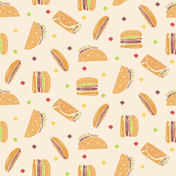 Patroon met smakelijke fast food in oranje kleuren — Stockvector