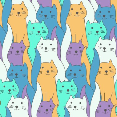 Şirin renk elle çizilmiş doodle kediler desen