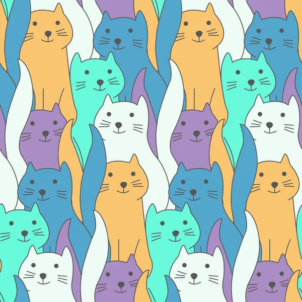 Cute cor mão desenhado doodle gatos padrão — Vetor de Stock