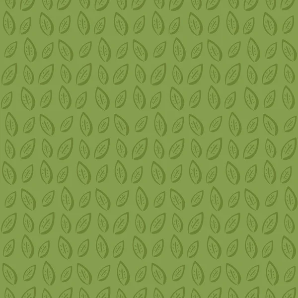 Modèle vert monochrome avec des feuilles dessinées à la main — Image vectorielle