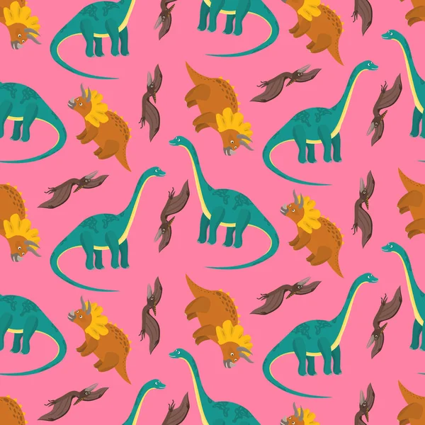 Ροζ δεινόσαυροι μοτίβο για παιδιά κλωστοϋφαντουργίας — Διανυσματικό Αρχείο