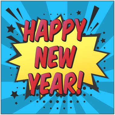 Mutlu yeni yıl retro komik konuşma balonu