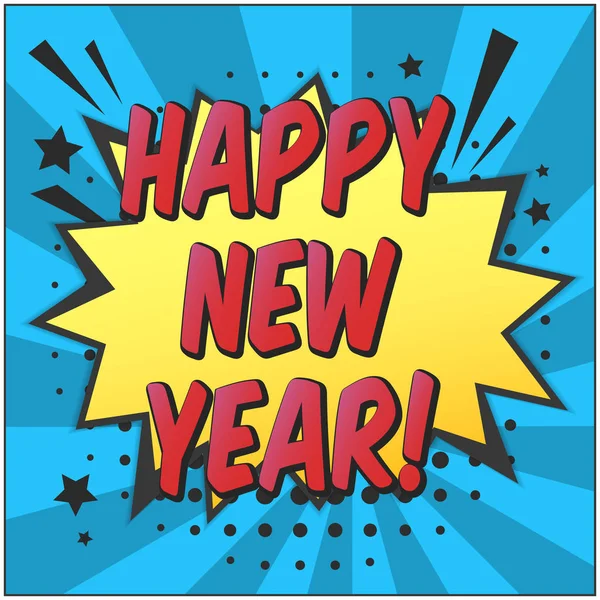 Mutlu yeni yıl retro komik konuşma balonu