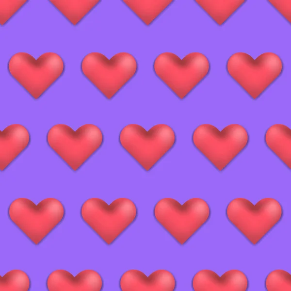 Rosa y violeta San Valentín patrón corazones 3d — Vector de stock