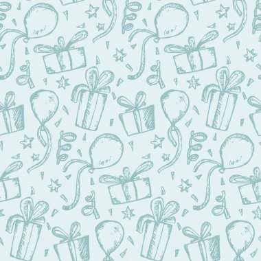 Kroki hediye ve balon ile ihale mavi desen