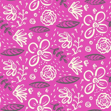 Parlak pembe doodle çiçek desenli