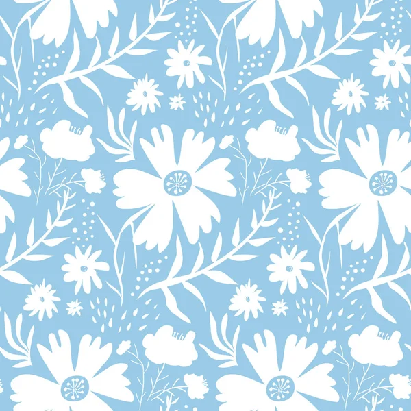 Motif floral blanc tendre sur fond bleu — Image vectorielle