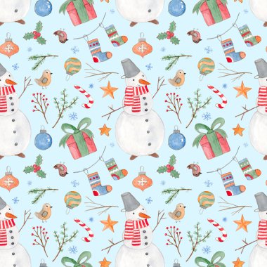 İhale mavi suluboya Noel desen