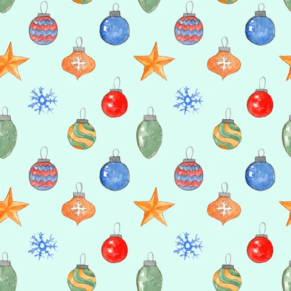 Tender blue watercolor Christmas balls pattern — Stock Photo, Image