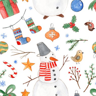 Sevimli kış suluboya Noel desen