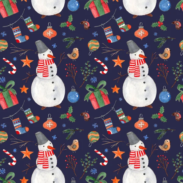Dark blue watercolor Christmas pattern — Stock Photo, Image