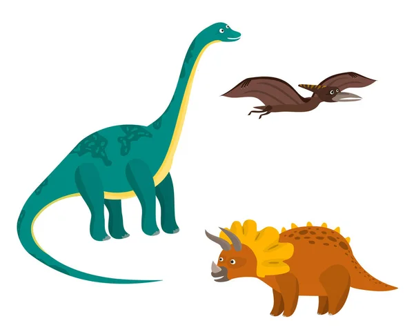 Roztomilý kreslený barevný dinosauři sada — Stockový vektor