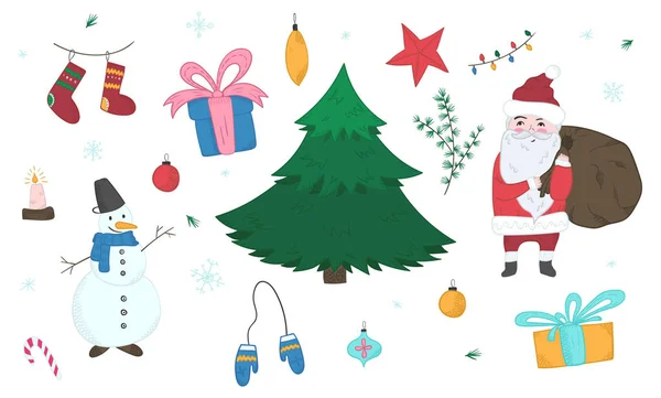 Carino doodle elementi di Natale set — Vettoriale Stock