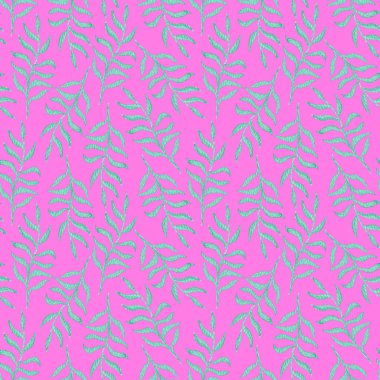 Asit pop sanat suluboya yeşillik seamless modeli ile zümrüt yeşili, pembe arka plan bırakır. Botanik doku Tekstil, kağıt, ambalaj için baskı tasarımı, yüzey