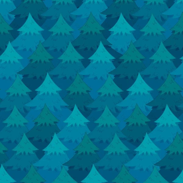 Misterioso Padrão Sem Costura Com Árvores Coníferas Sobrepostas Azuis Fofos — Vetor de Stock