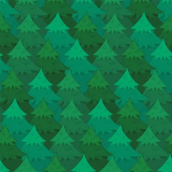 緑の針葉樹を重複する神秘的なシームレス パターン 包装紙 表面繊維 新年デザインのかわいいクリスマスもみまたは松テクスチャ — ストックベクタ