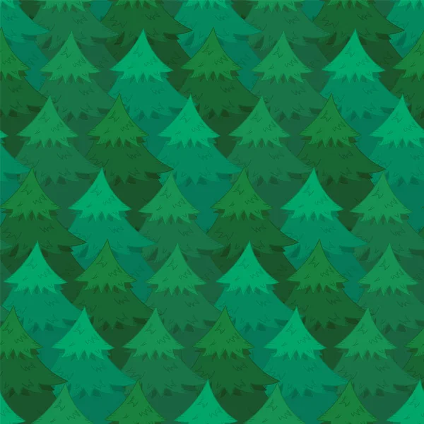 Mysterious Seamless Pattern Green Overlapping Coniferous Trees Cute Christmas Firs — Stock Vector