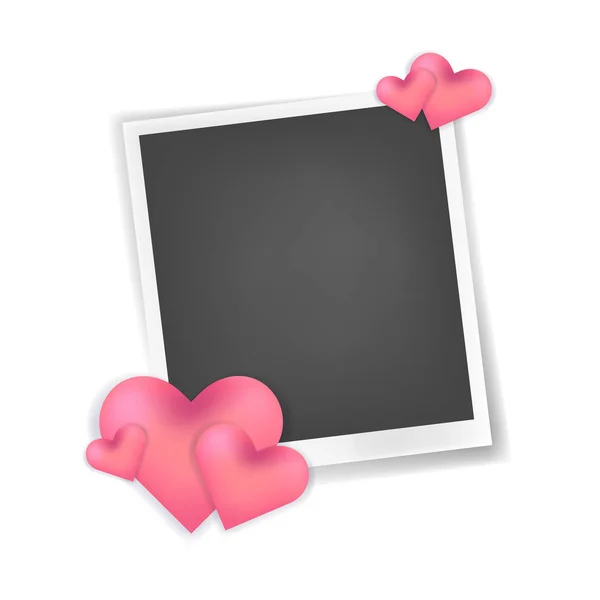 Vector realistic photo frame with hearts decor — Stock Vector