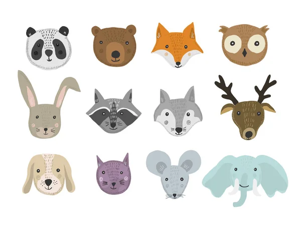 Ensemble d'animaux dessinés à la main dessin animé mignon — Image vectorielle