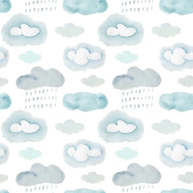 Sulu boya desen gri fırtına bulutları ve yağmur ile