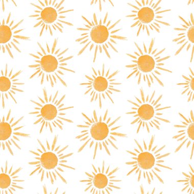 Parlak sarı güneşler ile şirin suluboya desen