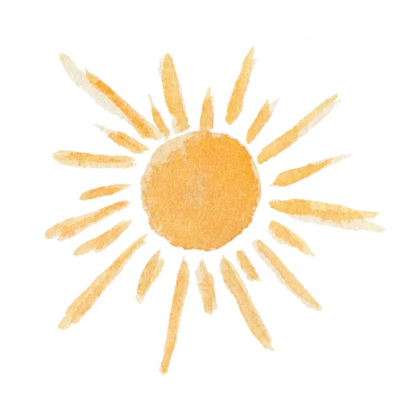 Cute watercolor shiny yellow sun — Stock Photo, Image