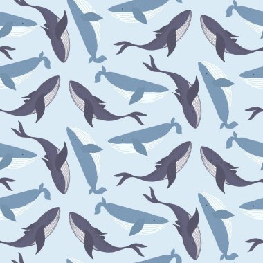 Balinalar ile ihale deniz mavi desen