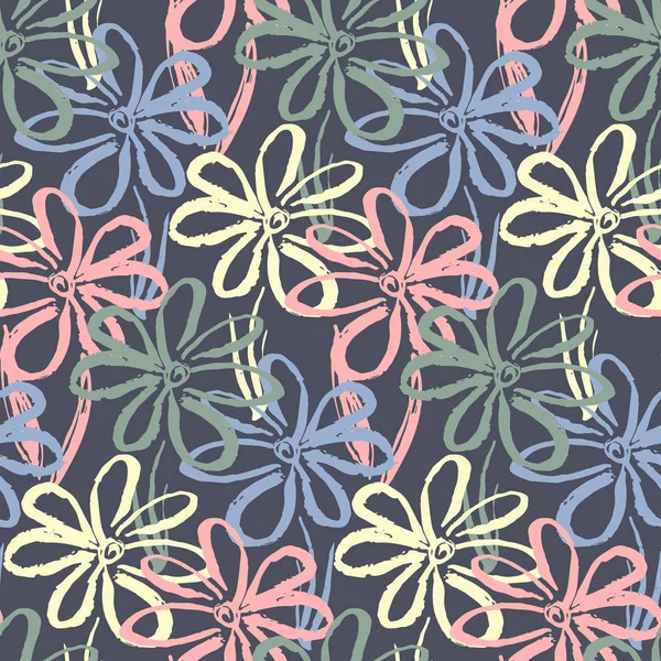 Modèle sombre avec des fleurs de camomille de couleur pâle — Image vectorielle