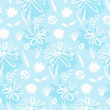 İhale mavi el çizilen mürekkep çiçek deseni