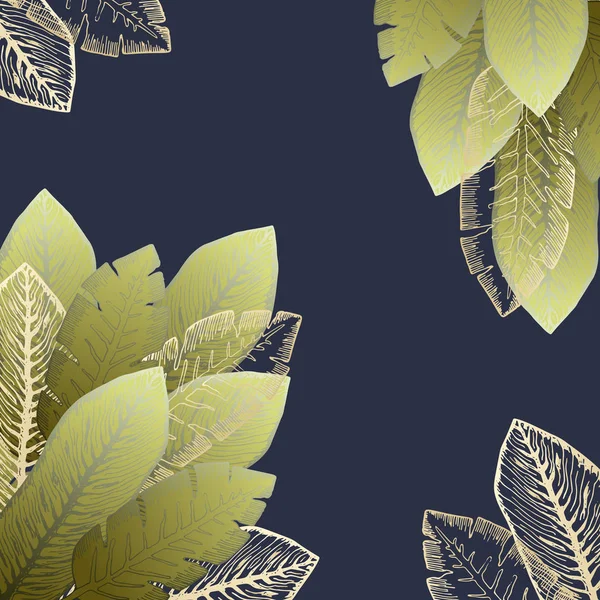 葉の緑と金色の熱帯で正方形のフレーム — ストックベクタ