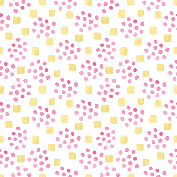 Watercolor pattern with pink stains and squares