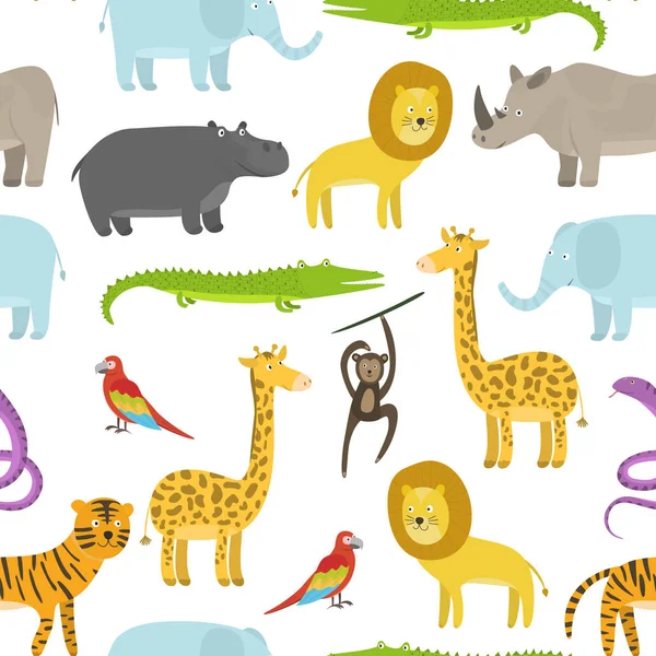 Padrão infantil bonito com animais da selva dos desenhos animados — Vetor de Stock