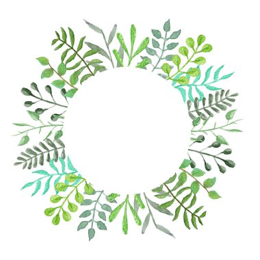 Yeşil yapraklı ve dallı suluboya çerçeve